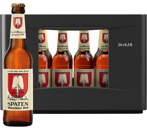 SPATEN Münchner Hell Flaschenbier, MEHRWEG im Kasten, Helles Bier aus München (24 x 0.33 l)