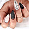 VEBONNY VEBONNY FN-SA015 Faux ongles noirs à paillettes argentées avec motif d'amande courte rose clair avec ligne noire peinture et ornement en strass pour femme attrayante