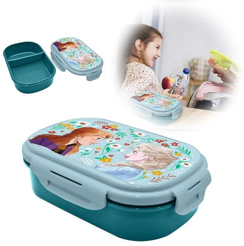 Frozen Kinder Lunchbox mit Besteck, 20 cm Lunchbox aus BPA-freiem Kunststoff, spülmaschinenfeste Sandwichbox | Schulanfang, Reise-Snackboxen für Kinder, Erwachsene, Schule, Picknick, Ausflüge