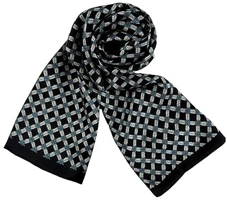 JWSilk Langer Charmeuse Seidenschal für Herren, Schwarz kariert, 63x10