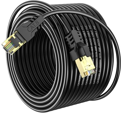 YSONG Câble Ethernet Cat 8 30m, haute vitesse 40 Gbit/s, 2000 MHz, 26 AWG, cable RJ45 plaqué or, résistant aux UV, pour PC/modem/routeur/jeux, plus rapide que Cat7/Cat6/Cat5