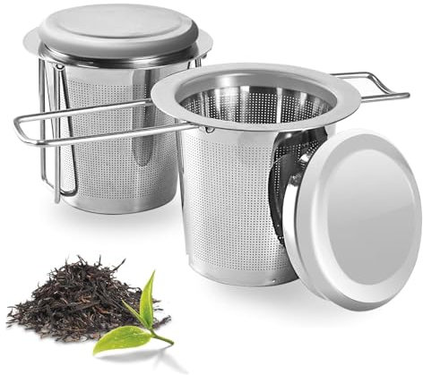 Lot de 2 passoires à thé en acier inoxydable, infuseur à thé, filtre à thé en acier inoxydable 304 avec poignées et couvercle pliables, sachet de thé réutilisable, tasse passoire à thé