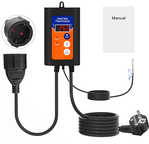 Ailao Digitaler Temperaturregler 230V mit Fühler Temperaturregler Heizung Thermostat für Hausbrauerei/Gewächshaus/Zucht 5-42°C Einstellbarer Eurostecker AC230V.