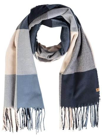 camel active Damen Feiner Webschal mit kariertem Muster Sand-Blau, womenswear-OS
