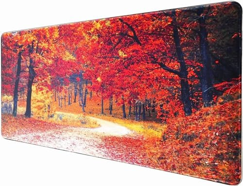 Tappetino per Mouse XXL Gaming Tappetino per Mouse Grande Foresta Foglie D'Acero 1000x500x3mm Tappeto Scrivania Antiscivolo con Bordi Cuciti Lavabile per Giocatore/Desktop/Ufficio/Casa