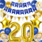 20. Geburtstag Junge, Blau Gold Luftballon 20 Geburtstag, Happy Birthday Girlande und Wimpelkette Banner, Blau Gold Geburtstagsdeko 20 Jahre Junge