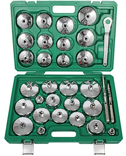 V-SEK 31 Pcs Oil Filter Socket Set, Oil Filter Cap Wrench Set, Oil Filter Cup Removal Tool 1/2 Drive Stainless Steel 27mm 32mm 36mm 64mm-101mm