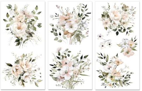 PLIGREAT 3 fogli strofinano sui trasferimenti per mobili e artigianato, fiori bianchi strofinano sugli adesivi di trasferimento per mobili in legno fai-da-te Decorazione del tavolo della porta