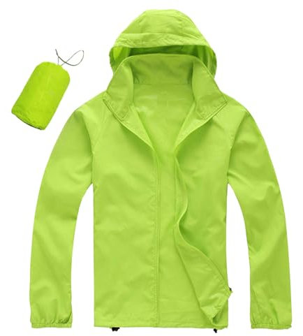 Veste de pluie pour homme - Imperméable - Ultra légère - Respirante - Couleur unie - Légère - Pliable - Coupe-vent - Avec sac de rangement - Pour la randonnée, l'extérieur, 2b vert clair, L