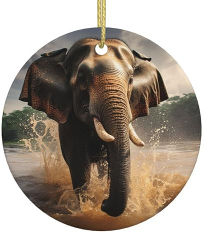 Weihnachtsschmuck Elefant Spritzwasser Rund Keramik Ornament Weihnachtsbaum Keramik Hängende Porzellan Ornament für Weihnachten Weihnachtsbaum Keramik Hängend für Party