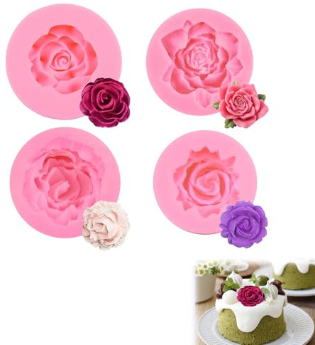 Set de 4 Moldes de Silicona en Forma de Rosas, molde de silicona rosa floral, para Decoración de Tartas, Pasteles de Chocolate, Dulces, Velas, Manualidades