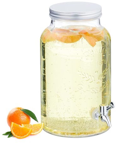 Relaxdays Distributeur de Boisson, Volume : 5 l, Design Vintage, Robinet et Couvercle, pour la Limonade, Transparent