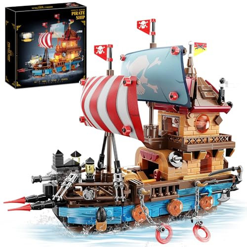 Finger Rock Pirate Ship Building Blocks Set,916 Pcs Pirates Boats Clamp Blocks Medieval Sailing Ship Model Toy Sailboat Construction Toy Halloween Christmas Birthdays Gifts for Teenager and Adults