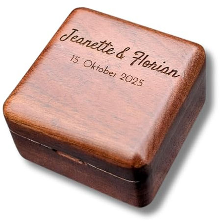 C|UTE - Ringbox Hochzeit personalisiert aus Holz mit Gravur – Einzigartige Ringschatulle für Trauringe, perfektes Hochzeitsgeschenk für Brautpaar, hochwertig aus Walnussholz mit Namen (ohne Motiv)