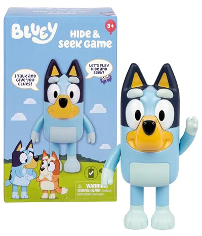 Moose Bluey Jeu Cache-Cache, Peluche parlante avec Chrono | Appuie sur son nez, Bluey te donne des indices et danse quand tu la trouves ; jeu interactif dès 3 ans
