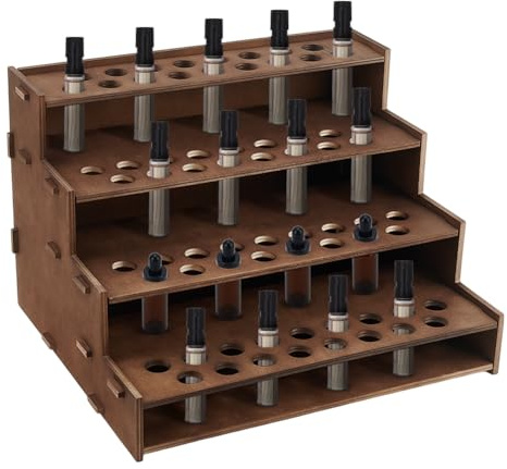 PH PandaHall 4-Tier Holz Ätherisches Öl Organizer Holder, 68 Löcher Tischaufsteller für ätherische Öle Kosmetische Lagerung Organizer Vintage Holz Öl Parfüm Rack für 3 4 5ml Flaschen, kokosnussbrown