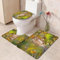 Bad Teppiche Set Blätter Gelb Eule Badezimmerteppich Waschbar WC Vorleger mit Ausschnitt und WC Deckelbezug 3 Teilig Badematte rutschfest Toilettensitzbezug Badgarnitur 45x75 cm