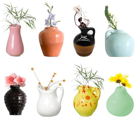 8 Stück Mini Keramik Vase Magnete Kühlschrank, Cute Mini Bud Vases Magnetic, 3D ins Stil Kühlschrankmagnete, Funny 3D Plant Magnets, für Kühlschrankzubehör, Küche, Büro