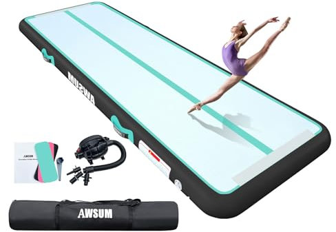 AWSUM Tumbling Matte 300x100x20CM Air Matt Track Aufblasbar Gymnastikmatte Turn Matte Trainingsmatte Sportmatte mit Tragetasche Luftpumpe Outdoor für Zuhause Yoga 3 Meter 20CM hoch Grün Schwarz