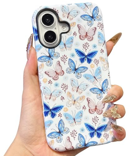 ECZOIL Compatible for iPhone 16 Case,Cute Aesthetic Trendy Butterfly Pattern,Shockproof Hybrid Hard Back Phone Cover for Women-Butterfly