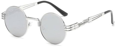 KTUCN Modische Retro-Steampunk-Sonnenbrille aus Metall für Damen und Herren, Doppelfederbein, bunte Brille, UV400, N1 Silver Mercury, A