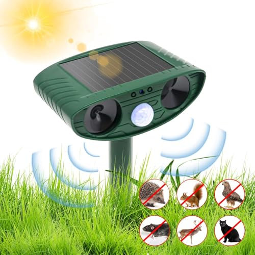 Cat repellent for gardens uk, ultrasonic animal repellent, solar waterproof fox repellent with PIR sensor