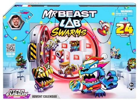 MrBeast Hyper Fusion Adventskalender für die Festtage, öffne täglich EIN Türchen und entdecke 14 Exklusive Festliche Mini-Monster, 22 Festliche Sticker und 7 Festliche Fusions-Kapseln