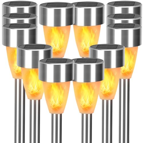 Aigostar-Luces de llamas Solar Exterior Jardin 12 Piezas,iluminación Realista Fuego Encendido,IP44 Impermeable,Luces de Antorcha Solar para exterior,Luz Solar Exterior para Jardín,Césped,Camino