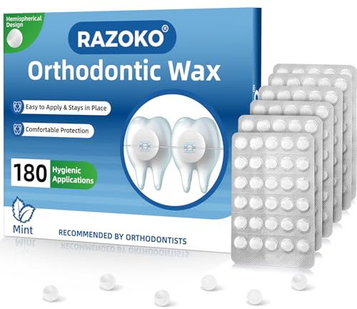 Orthodontic Wax Dots 180 Count, Mint Dental Wax for Braces | Pre-Cut Hemispheres, Strong Adhesion While Eating, Individually Wrapped, Food-Grade & Gluten Free
