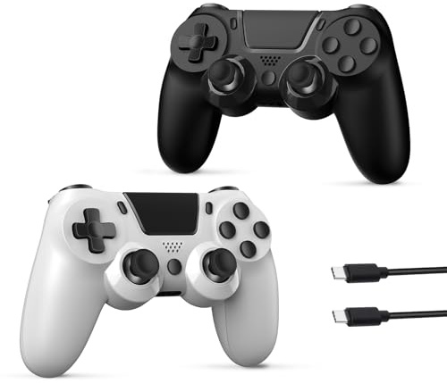 2 Pack Wireless PS4 Controller, Wireless Gaming Controller for PS4/Pro/Slim/PC with Dual Vibration//6-Axis Sensor/Motion Control/Touch Pad/3.5mm Audio Jack(Black & White)