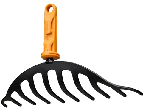 Fiskars OneClick Rosenrechen, Schmaler Rechen-Aufsatz für Enge Beete | Müheloses Wechseln mit nur einem Klick, Gehärtete Borstahlzinken, Schwarz/Orange, 1080676