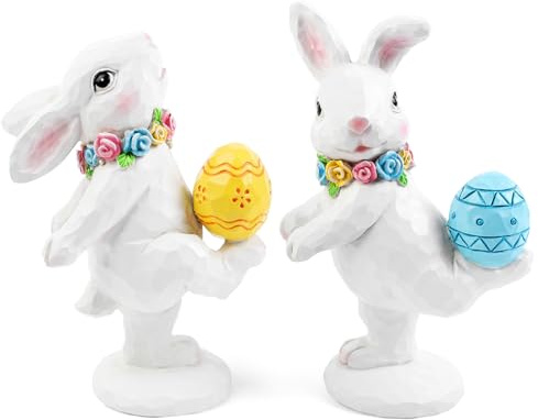 TaoQ C 2 Pieza Figurinas de Conejo de Pascua Estatuas de Resina de Conejo de Pascua Blanca Figura de Resina de Conejo de Primavera para Pascua Primavera Casa Casa Mesa Centerpieces Decoración