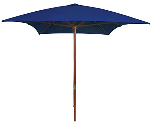 Parasol rectangulaire bleu - 200 x 300 cm - Avec mât en bois robuste - Tissu de protection anti-UV - Pour jardin, terrasse, balcon, solution d'ombrage idéale pour l'extérieur