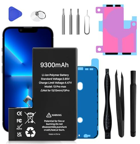 Battery for iPhone 13 Pro Max, 9300mAh New Upgrade High Capacity Battery Replacement for iPhone 13 Pro Max, A2645 A2644 A2643 A2641 A2484 with Repair Tool Kit