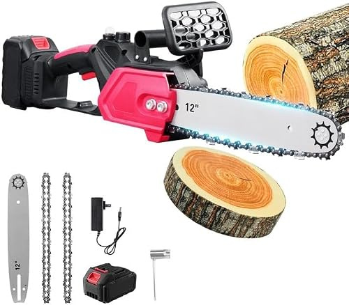 12-Inch Cordless Chainsaw, 21V Battery 2000W Powered with Brushless Motor & Auto Oiler, 2x3.0Ah Batteries & 2 Chains Included, Tool-Free Tension, Tree Trimming, Wood Cutting & Garden Pruning