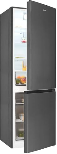 Exquisit Kühl-Gefrierkombination No Frost 400 l - Inoxlook 186 cm | Freistehende Kühlgefrierkombi - 273 l Kühlen + 127 l Gefrieren - 37 dB - LED - Türalarm - 4-Sterne