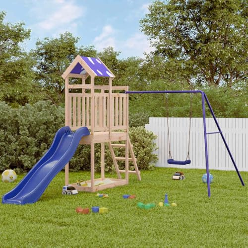 Spielturm Massivholz Kiefer mit Schaukel, Wellenrutsche, Sandkasten, Klettergerüst und Leiter, 242x304x215 cm, Garten Stelzenhaus für Kinder 3-8 Jahre, Outdoor Spielgerät, wetterfest