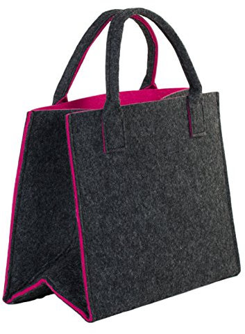 Brandsseller Praktische Einkaufstasche Shoppingbag Freizeittsche Aufbewahrungsbehälter aus Filz - ca. 35 x 20 x 28 cm - Anthrazit/Pink