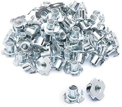 POWERTEC QTN1101 4 T 50 Pack | Pronged Tee Nuts ¼ Inch-20 & 3/8-Inch – Threaded Inserts for climbing holds and wood working, 1/4-20 x 3/8