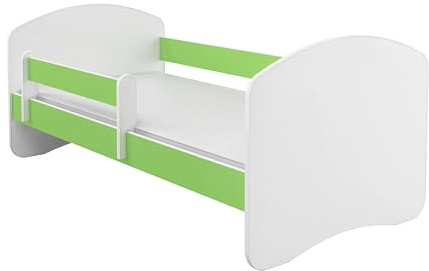 ACMA Kinderbett 160x80 cm Grün mit Matratze und Lattenrost - Juniorbett mit Rausfallschutz, Belastbar bis 120 kg, Variante ohne Schublade