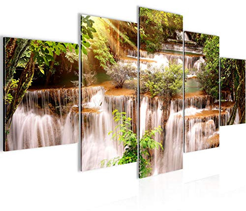 Runa Art Wandbilder Wasserfall 5 Teilig Bild auf Vlies Leinwand Deko Wohnzimmer Schlafzimmer Natur Landschaft Bunt 011752a