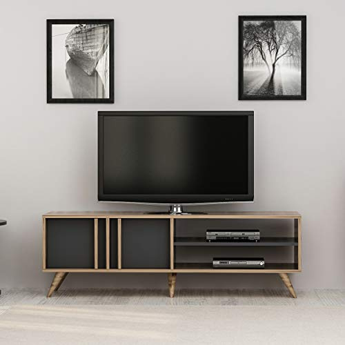Homemania Mobile Porta TV Rilla Moderno - con Ante, Ripiani - da Salotto - Noce, Antracite in Legno, 150 x 35 x 48 cm