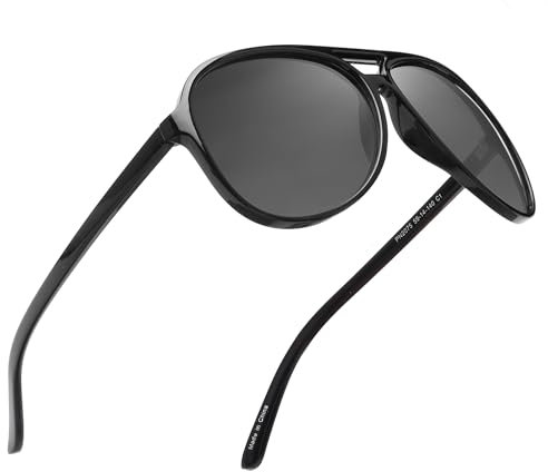 JIM HALO Polarisiert Flieger Sonnenbrille Damen Herren Oversize Plastik Fahren Gläser(Schwarzer Rahmen/Polarisierte Graue Linse)