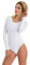 Magi Langarm Damenbody | Stringbody mit Rundhals |Overall Bodysuit Ballett Trikot für Frauen | Unterzieh-Body mit optimaler Passform | sportlicher Tanz-Body (L, Weiß)