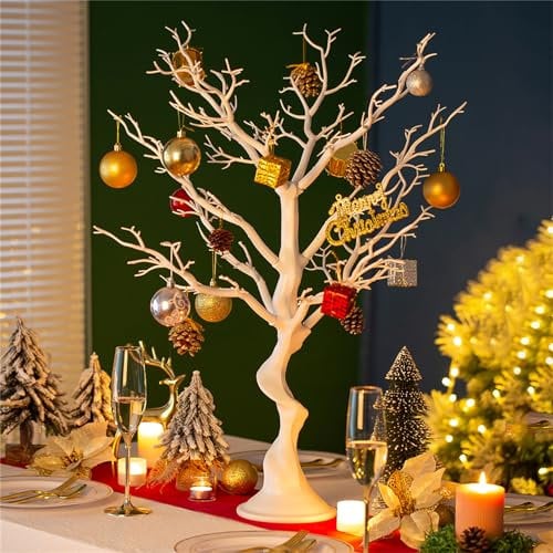 Sziqiqi Künstlicher Deko Baum Wunschbaum Weihnachtsbaum für Tische Hochzeit Party, Perfekt für Ostern Erntedankfest Home Festival Party Weihnachten Hochzeit Empfangstisch Deko, Weiß