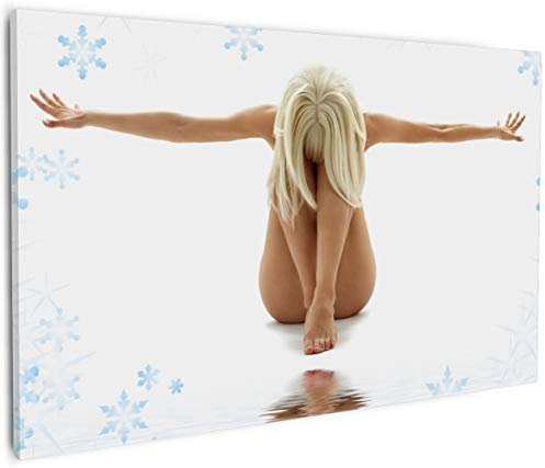 Wallario Leinwandbild Akt-Erotik im Winter - Nackte Frau mit Schneeflocken - Wandbild 60 x 90 cm: Kunstdruck | Brillante lichtechte Farben | hochauflösend | verzugsfrei