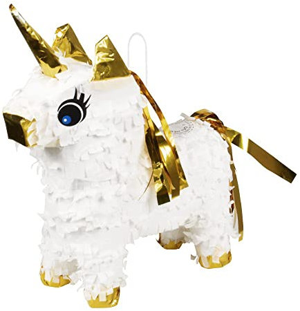 Boland 30976 - Mini Pinata Einhorn, Größe 21 x 17 cm, Pappe, Partyspiel, Tier, Geschenk, Kindergeburtstag, Dekoration, Grau, Weiss