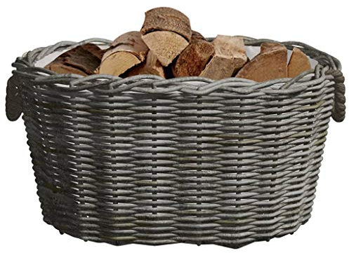Tidyard Holzkorb mit Tragegriffen 60x40x28 cm Grau Weide Kaminholzkorb Weidenkorb Kaminkorb Aufbewahrungskorb Füllkorb Brennholzkorb Tragekorb