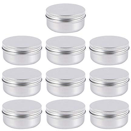 10 PCS 50ml Aluminum Tin Jars Round Metal Cosmetic Lids Screw Top Metal Cans Sample Pots for Cream, Lip Balm, Cosmetic, Candles, Candy, Jewelry, Tea, Travel Storage Silver (50ML)