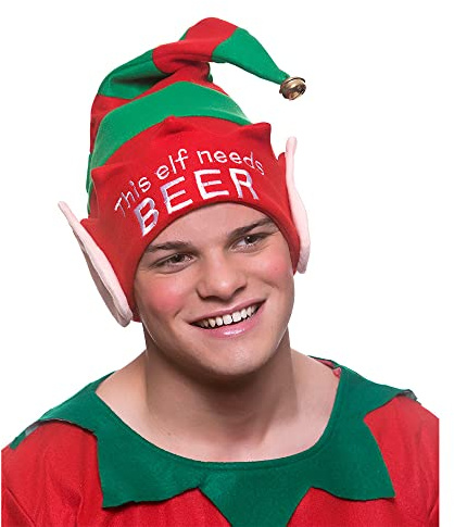 Wicked Costumes Adult Christmas This Elf Needs Beer Hat with Bell Santas Little Helper Fancy Dress Accessory Xmas (Beer)